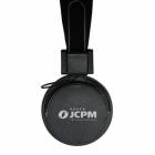 fone com microfone preto como logo marca JCPM na lateral